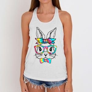 Cute Bunny Face Tie Dye Glasses Headband Easter Day Women's Knotted Racerback Tank