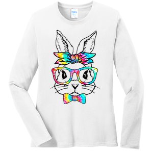 Cute Bunny Face Tie Dye Glasses Headband Easter Day Ladies Long Sleeve Shirt