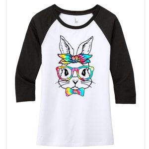 Cute Bunny Face Tie Dye Glasses Headband Easter Day Women's Tri-Blend 3/4-Sleeve Raglan Shirt