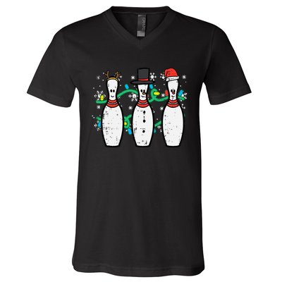 Christmas Bowling Funny Xmas Sports Bowler V-Neck T-Shirt