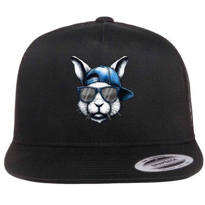 Cool Bunny Face Happy Easter Shirts For Gift Flat Bill Trucker Hat