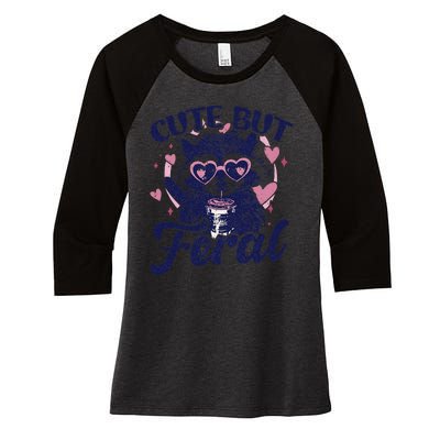 Cute But Feral Raccoon Outfits For Women Funny Raccoon Women's Tri-Blend 3/4-Sleeve Raglan Shirt