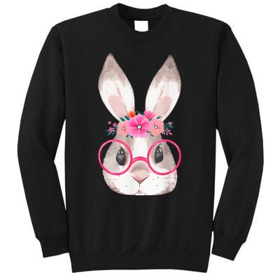 Cute Bunny Face Glasses Floral Rabbit Happy Easter Day Sweatshirt