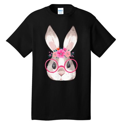 Cute Bunny Face Glasses Floral Rabbit Happy Easter Day Tall T-Shirt