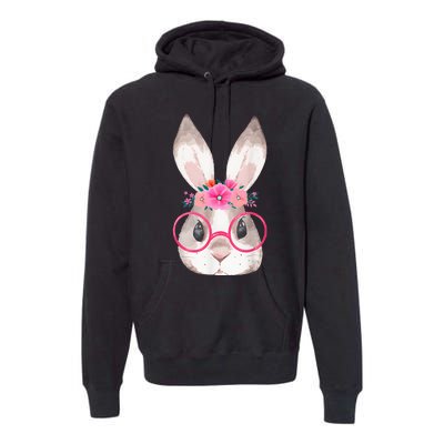 Cute Bunny Face Glasses Floral Rabbit Happy Easter Day Premium Hoodie