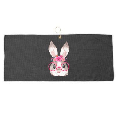 Cute Bunny Face Glasses Floral Rabbit Happy Easter Day Large Microfiber Waffle Golf Towel