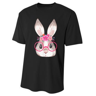 Cute Bunny Face Glasses Floral Rabbit Happy Easter Day Performance Sprint T-Shirt