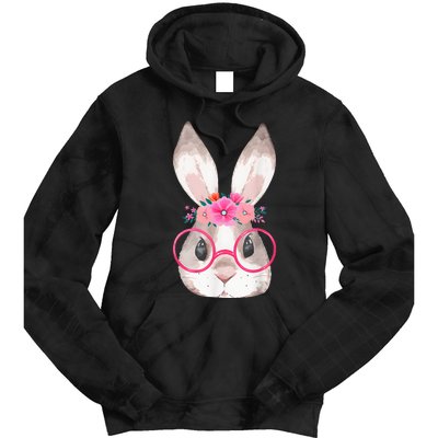 Cute Bunny Face Glasses Floral Rabbit Happy Easter Day Tie Dye Hoodie