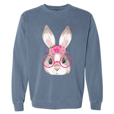 Cute Bunny Face Glasses Floral Rabbit Happy Easter Day Garment-Dyed Sweatshirt