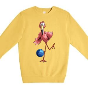 Cool Bowling Flamingo Funny Shorebirds Lover Player Gift Premium Crewneck Sweatshirt