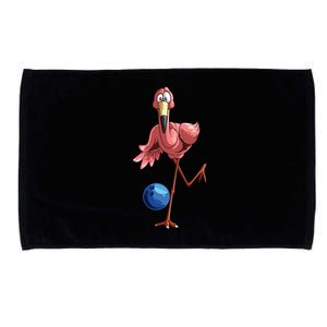 Cool Bowling Flamingo Funny Shorebirds Lover Player Gift Microfiber Hand Towel