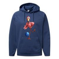 Cool Bowling Flamingo Funny Shorebirds Lover Player Gift Performance Fleece Hoodie