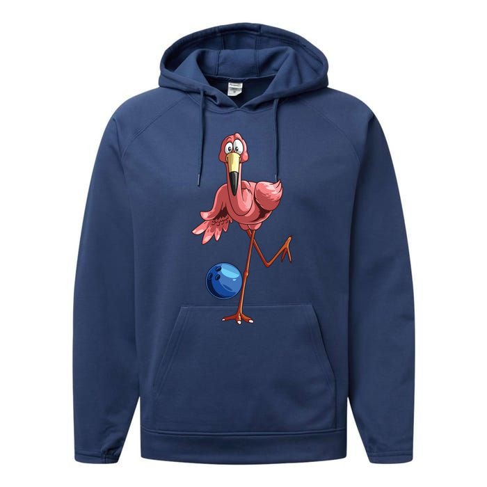 Cool Bowling Flamingo Funny Shorebirds Lover Player Gift Performance Fleece Hoodie