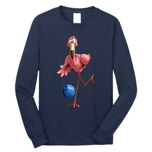 Cool Bowling Flamingo Funny Shorebirds Lover Player Gift Long Sleeve Shirt