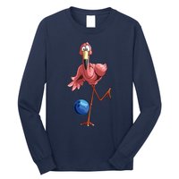 Cool Bowling Flamingo Funny Shorebirds Lover Player Gift Long Sleeve Shirt