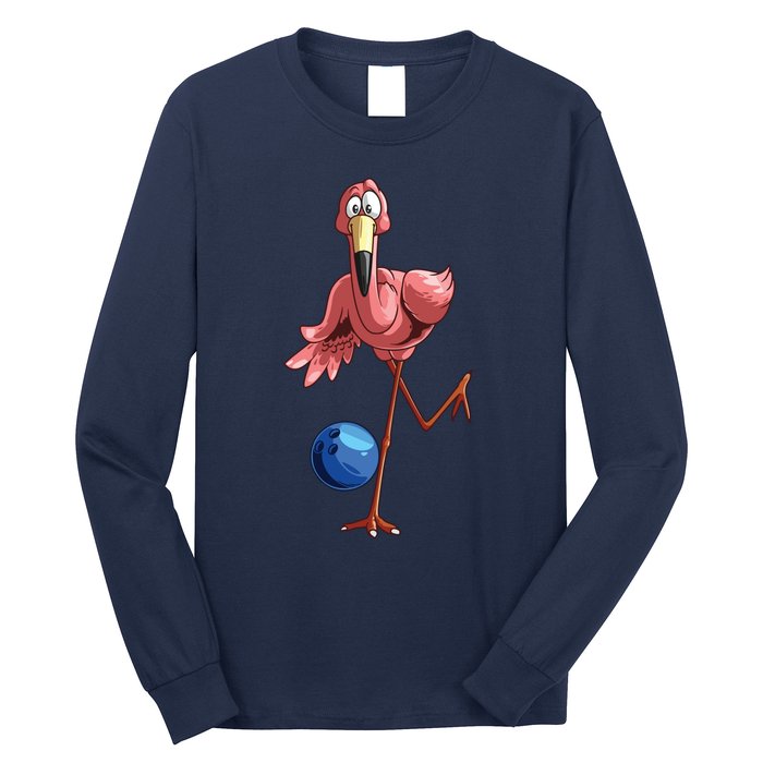 Cool Bowling Flamingo Funny Shorebirds Lover Player Gift Long Sleeve Shirt