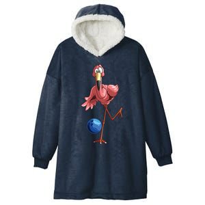 Cool Bowling Flamingo Funny Shorebirds Lover Player Gift Hooded Wearable Blanket