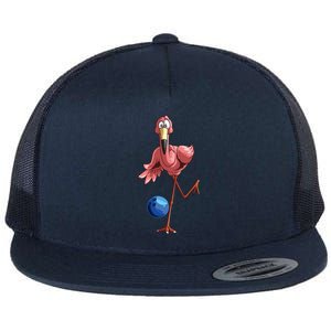 Cool Bowling Flamingo Funny Shorebirds Lover Player Gift Flat Bill Trucker Hat