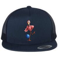 Cool Bowling Flamingo Funny Shorebirds Lover Player Gift Flat Bill Trucker Hat