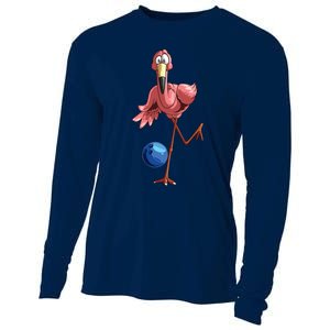 Cool Bowling Flamingo Funny Shorebirds Lover Player Gift Cooling Performance Long Sleeve Crew