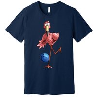 Cool Bowling Flamingo Funny Shorebirds Lover Player Gift Premium T-Shirt