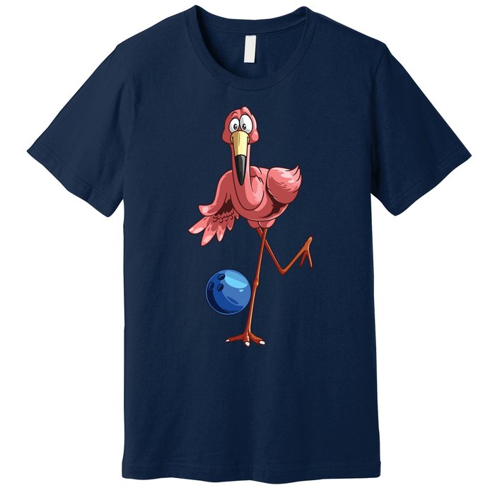 Cool Bowling Flamingo Funny Shorebirds Lover Player Gift Premium T-Shirt