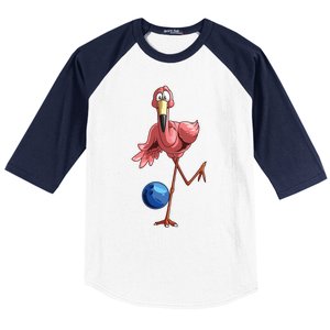 Cool Bowling Flamingo Funny Shorebirds Lover Player Gift Baseball Sleeve Shirt