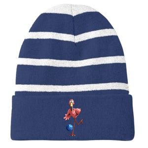 Cool Bowling Flamingo Funny Shorebirds Lover Player Gift Striped Beanie with Solid Band