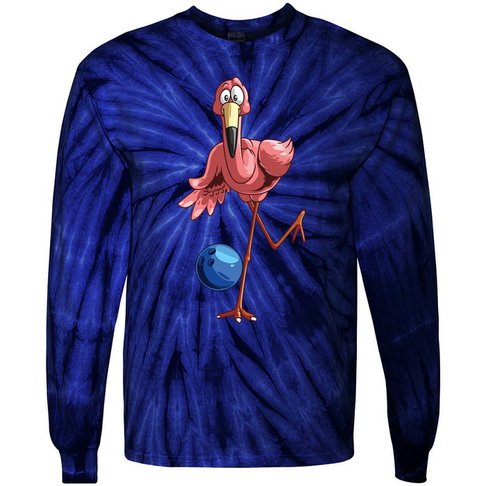 Cool Bowling Flamingo Funny Shorebirds Lover Player Gift Tie-Dye Long Sleeve Shirt