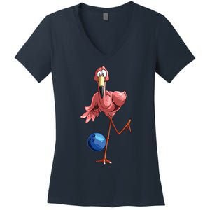 Cool Bowling Flamingo Funny Shorebirds Lover Player Gift Women's V-Neck T-Shirt