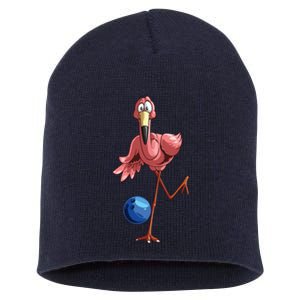 Cool Bowling Flamingo Funny Shorebirds Lover Player Gift Short Acrylic Beanie