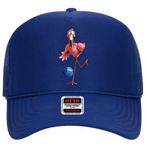 Cool Bowling Flamingo Funny Shorebirds Lover Player Gift High Crown Mesh Back Trucker Hat