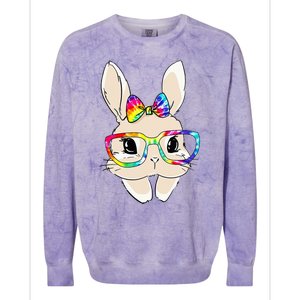 Cute Bunny Face Tie Dye Glasses Easter Day Colorblast Crewneck Sweatshirt