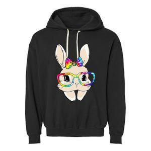 Cute Bunny Face Tie Dye Glasses Easter Day Garment-Dyed Fleece Hoodie