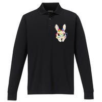 Cute Bunny Face Tie Dye Glasses Easter Day Performance Long Sleeve Polo