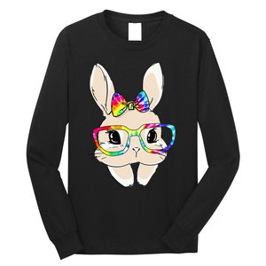 Cute Bunny Face Tie Dye Glasses Easter Day Long Sleeve Shirt