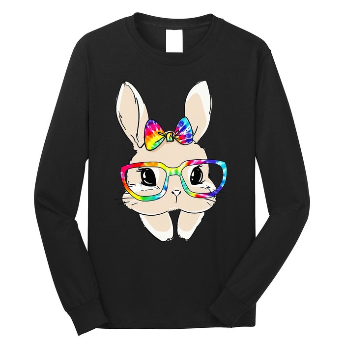 Cute Bunny Face Tie Dye Glasses Easter Day Long Sleeve Shirt