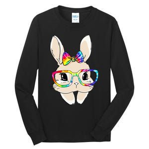 Cute Bunny Face Tie Dye Glasses Easter Day Tall Long Sleeve T-Shirt