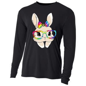 Cute Bunny Face Tie Dye Glasses Easter Day Cooling Performance Long Sleeve Crew