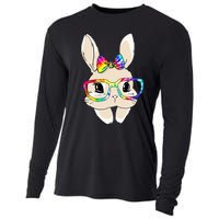 Cute Bunny Face Tie Dye Glasses Easter Day Cooling Performance Long Sleeve Crew