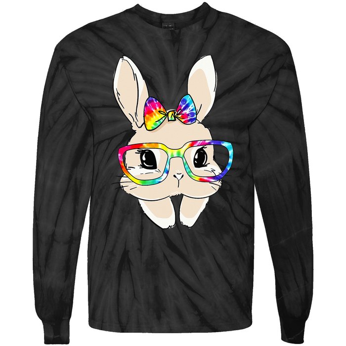 Cute Bunny Face Tie Dye Glasses Easter Day Tie-Dye Long Sleeve Shirt