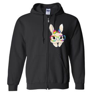 Cute Bunny Face Tie Dye Glasses Easter Day Full Zip Hoodie