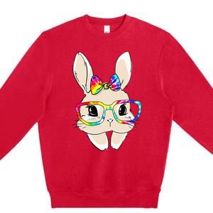 Cute Bunny Face Tie Dye Glasses Easter Day Premium Crewneck Sweatshirt