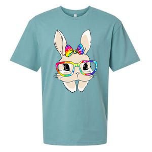 Cute Bunny Face Tie Dye Glasses Easter Day Sueded Cloud Jersey T-Shirt