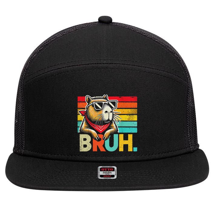 Capybara Bruh Funny Graphic Funny Capybara 7 Panel Mesh Trucker Snapback Hat
