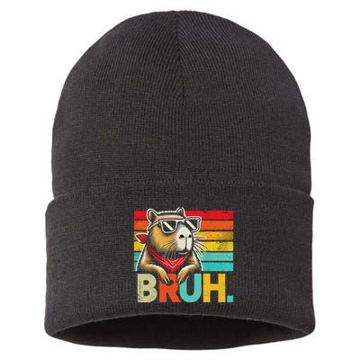 Capybara Bruh Funny Graphic Funny Capybara Sustainable Knit Beanie