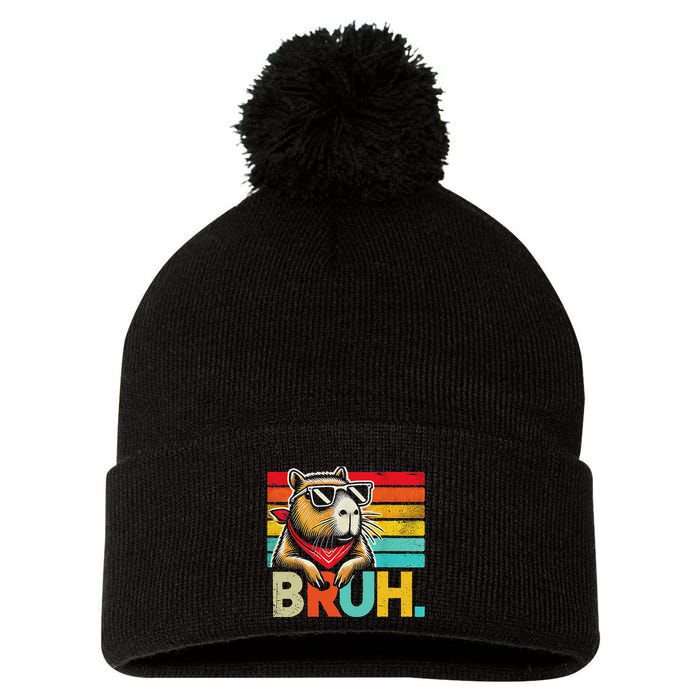 Capybara Bruh Funny Graphic Funny Capybara Pom Pom 12in Knit Beanie
