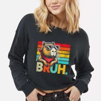 Capybara Bruh Funny Graphic Funny Capybara Cropped Pullover Crew