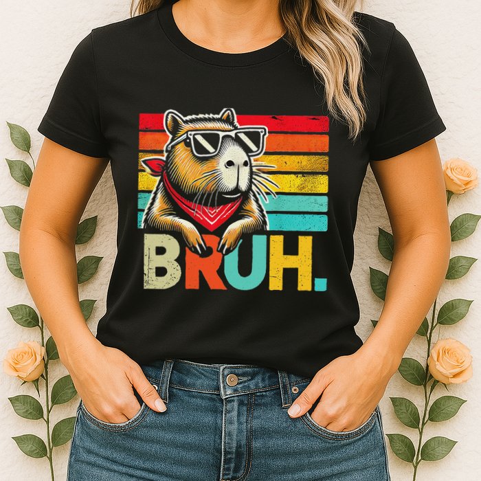 Capybara Bruh Funny Graphic Funny Capybara Womens T-Shirt