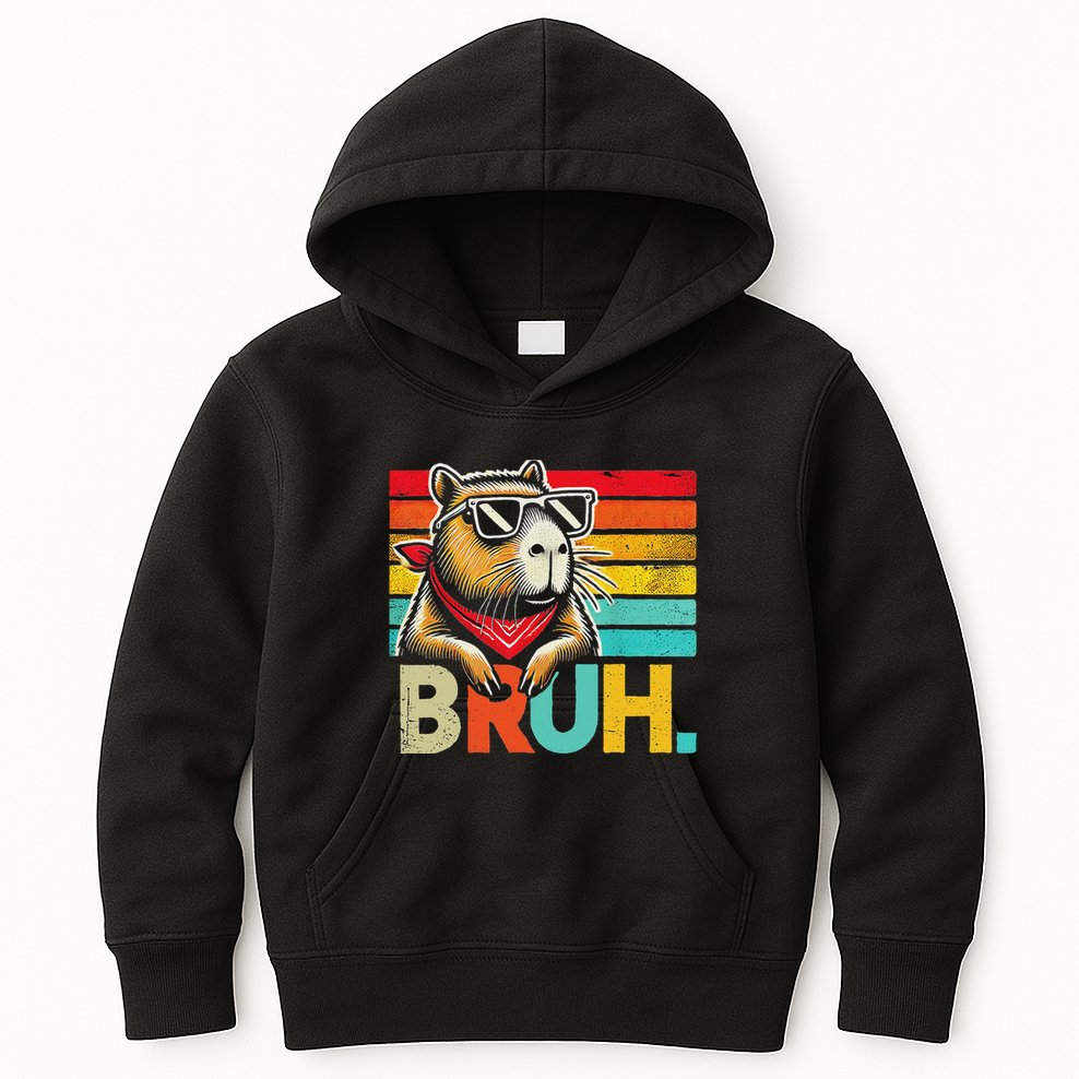 Capybara Bruh Funny Graphic Funny Capybara Kids Hoodie